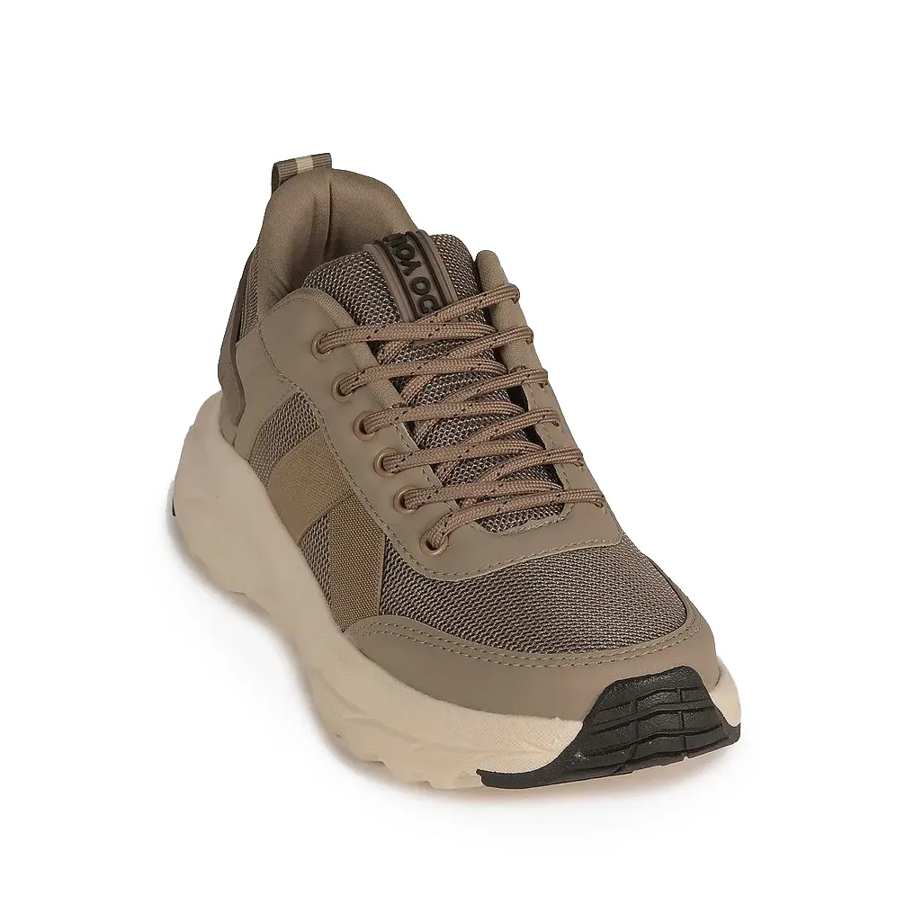 Tênis casual masculino Ollie Stones taupe visto de outro ângulo mostrando design e acabamento